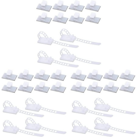 150pcs Tie for White Wire Organizer Mounting Desk Self Fixer Adjustable Style Drop Cable Cord Adhesive Ties Base Wrap Keeper Fasteners Mounts Management Clips Straps and Mount