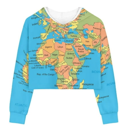 

TOADDMOS Map of Aferica Vintage Kids Crop Tops for Girls Aesthetic Children Hooded Sweatshirts 9-10 Crew Neck Girls Hoodies