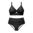 thumbnail image 5 of Women Plus Size Two Piece Set Swimwear Sleeveless Bikini Set Solid Color Camis Top Comfortable Fit Beachwear Black,Xl, 5 of 5