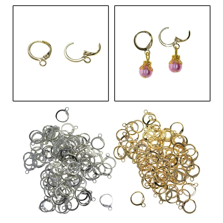 200pcs Iron Lever Back Round Earring Hooks Gold Ear Wire French, Women's, Size: 12 mm x 15 mm
