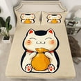 thumbnail image 2 of Homewish Kawaii Anime Cat Queen Sheet Sets for Kids, Cute Japanese Kitten Lover Flat Sheet, Cartoon Animal Queen Fitted Sheet, Luxury Bedroom Decor, 4 Pieces, 2 of 7