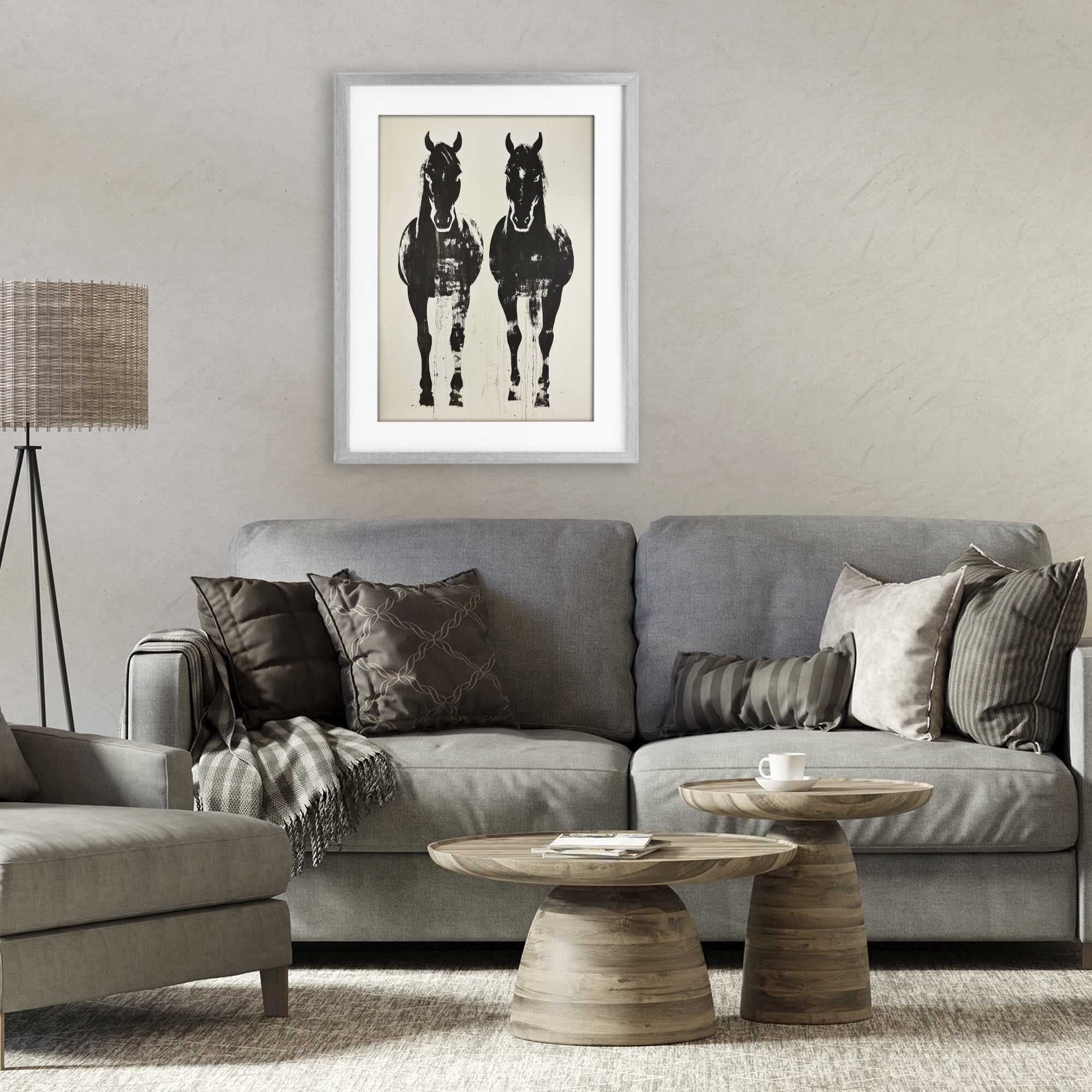 Stupell Industries Silhouetted Horse Couple Gray Framed Print Under Glass, design by Petal Prints Design