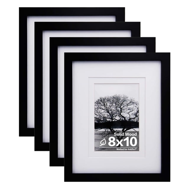 Set de 4 marcos de fotos Egofine de madera negra con plexiglás, 8 x 10 cm