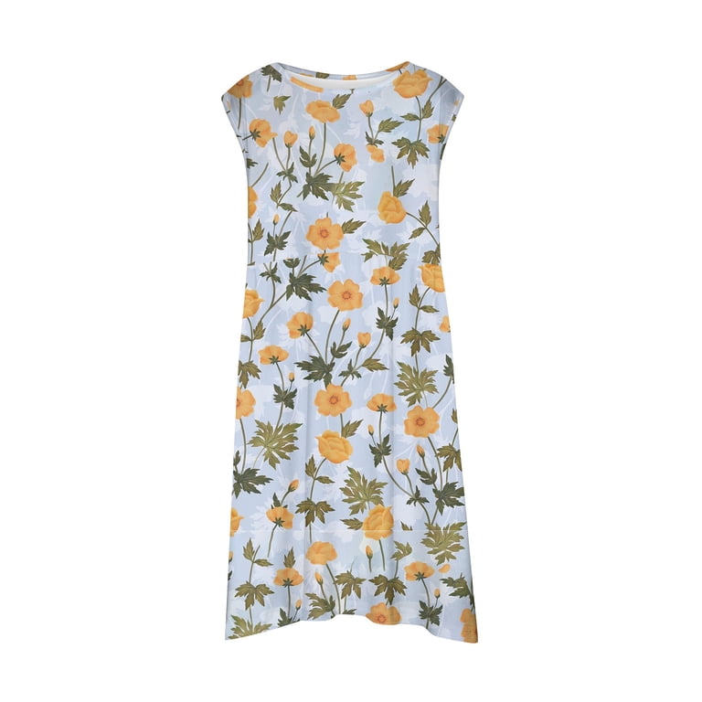 LUOGENLI Girls' Dresses Size 16 Girls Fashion Cute Spring and Summer Printed Round Neck Sleeveless Casual Dress Dresses for Girls 14-16 Size Girls Dresses Size 6X 11-12