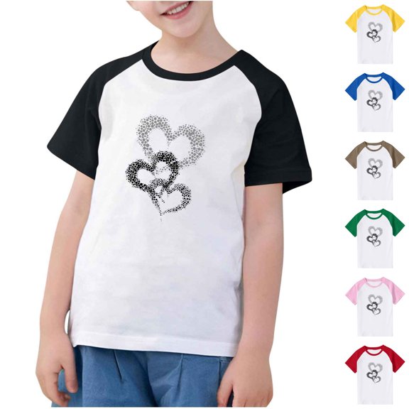 Feancey Boys Girls T Shirts Cute Heart Print Summer T-Shirt Raglan Short Sleeve Round Neck Tops Soft Casual Tshirts Sale Of The Day Black 4 Years