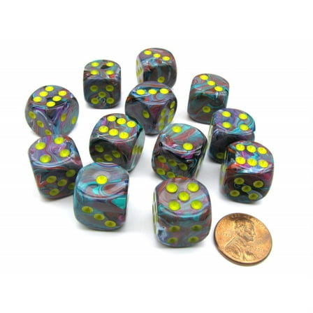 Chessex Dice d6: Festive Mosaic w/ Yellow Dice Block - Set of 12