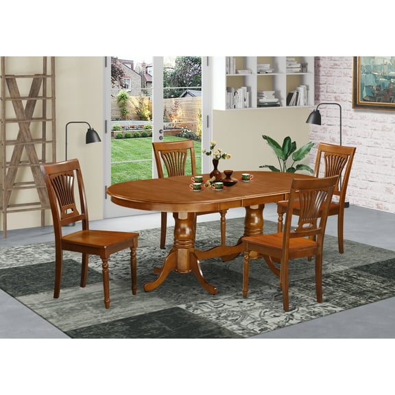 Dining Set-Dining Table Plus Kitchen Dining Chairs-Finish:Saddle Brown,Number of Items:5,Shape:Oval,Style:Wood Seat