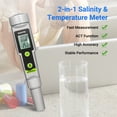thumbnail image 2 of Digital Pen-Type Salinity & Temperature Tester with 0-199.9ppt Range, -50~70℃ Measurement, Dual-Display Function, ABS Material, ±2%F.S Accuracy, Auto Temperature Compensation, Includes Mini, 2 of 4