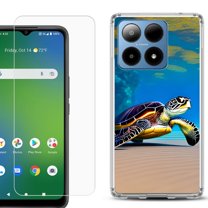 For Boost Mobile Summit 5G Shockproof Phone Case Cover with Tempered Glass Screen Protector, by OneToughShield - Sea Turtle Beach