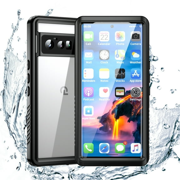 ELEHOLD for Google Piexl 6 Pro Waterproof Case, Built-in Screen Protector Support Wireless Charging 360° Full Body Protection 12 FT Military Grade Anti-Drop Shockproof Rugged Case, Black