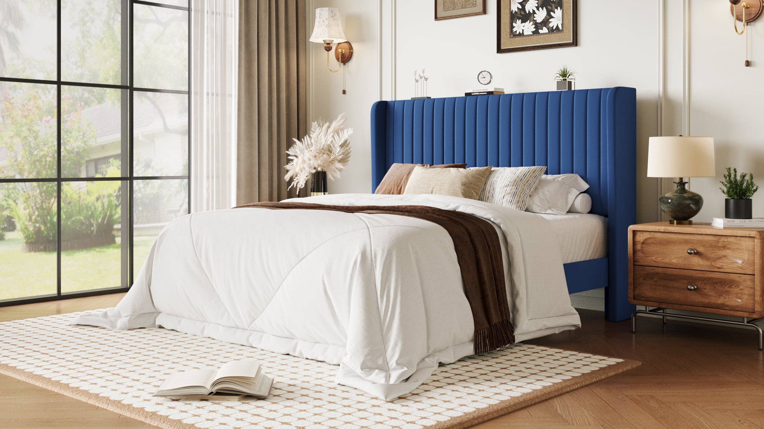 Einfach King Bed Frame, Upholstered Platform Bed with Wingback