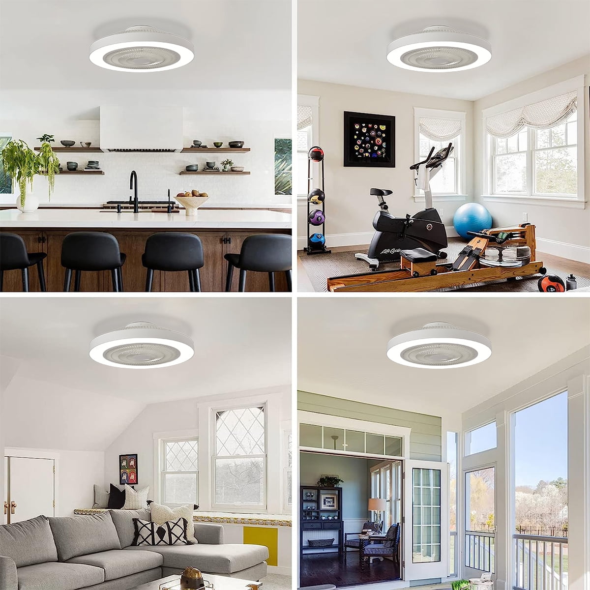 20 Inch Low Profile Ceiling Fan With Light, Led Bladeless Ceiling Fans, Remote Control Enclosed Flush Mount Ceiling Fan With Timming, 3000-6000K, 6 Wind Speed, 3000LM,White