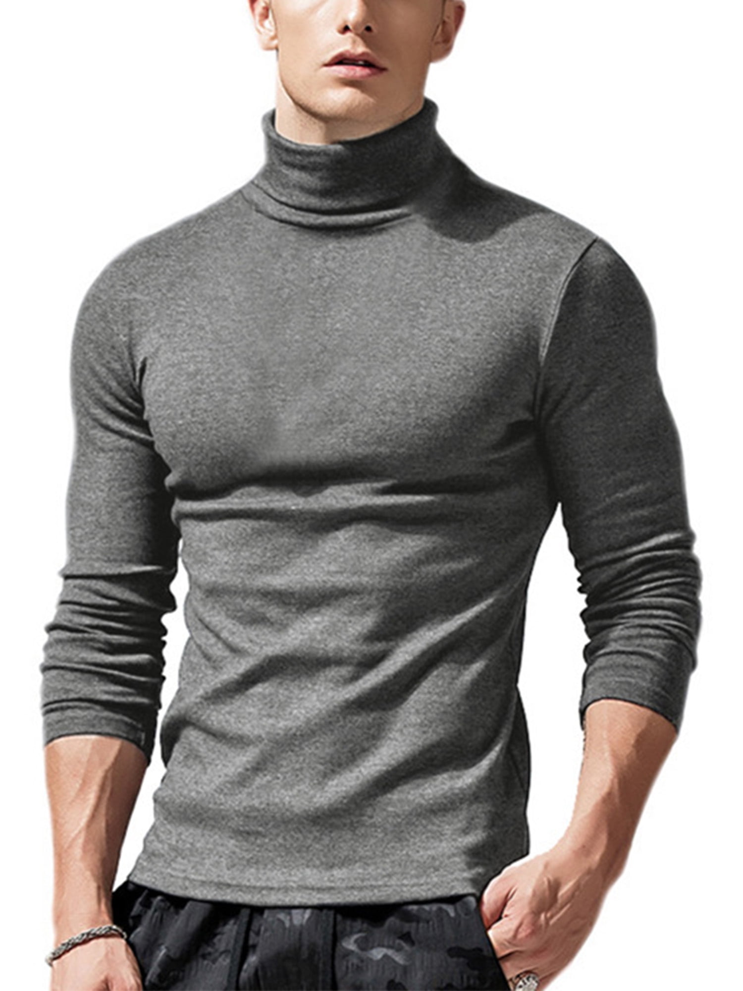 Long Sleeve Shirt for Men Winter Turtleneck Basic Top Thermal Mock ...