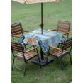 thumbnail image 4 of Outdoor Tablecloth with Umbrella Hole for Patio/Picnic/Party/Camping, Summer Ocean Waterproof Table Cloth Square Cover Washable, Coastal Shells Starfish Coral Conch Wooden Blue (54"x 54"), 4 of 8