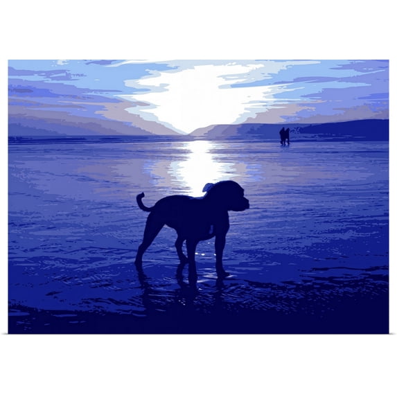 Great BIG Canvas | Rolled Michael Tompsett Poster Print entitled Staffordshire Bull Terrier on Beach in Blue