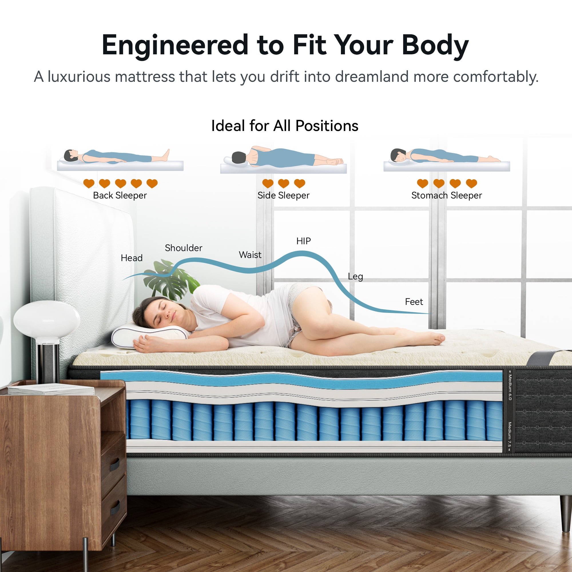 Babo Care King Size,12" Hybrid Memory Foam Mattress Spring Mattress In a Box,Medium Firm