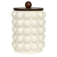thumbnail image 5 of Creative Co-Op 5.75 Inches Round Stoneware Canister with Raised Dots and Acacia Wood Lid, White and Natural, 5 of 5