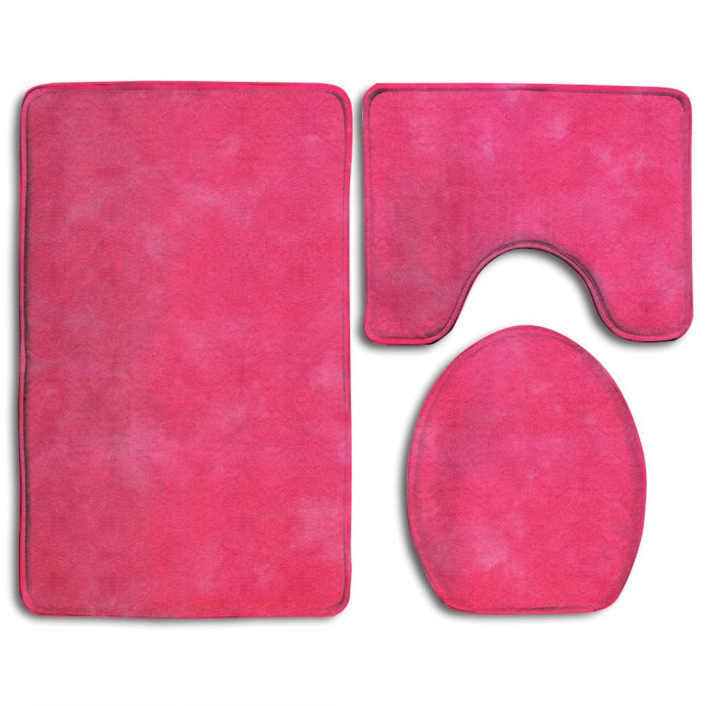 CHAPLLE Hot Pink Shade 3 Piece Bathroom Rugs Set Bath Rug Contour Mat