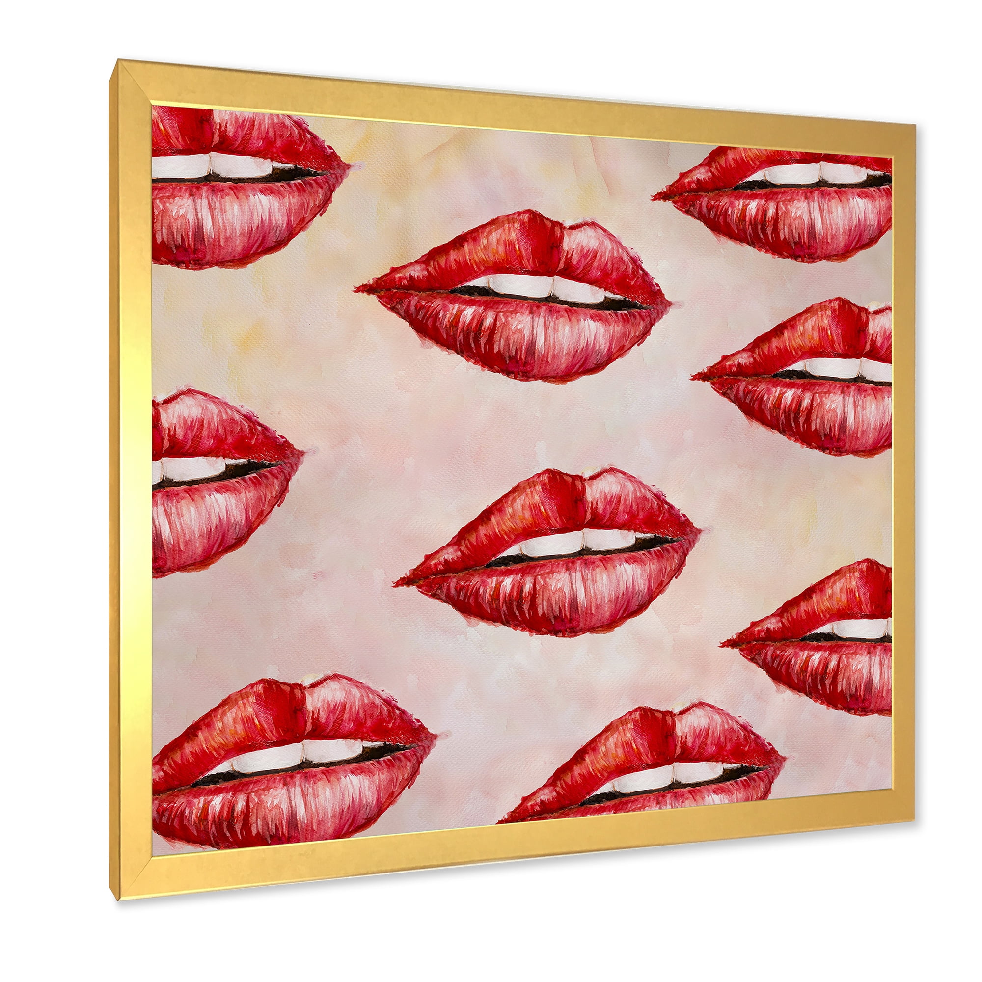 Designart 'Red Girl Lips Pattern' Modern Framed Art Print