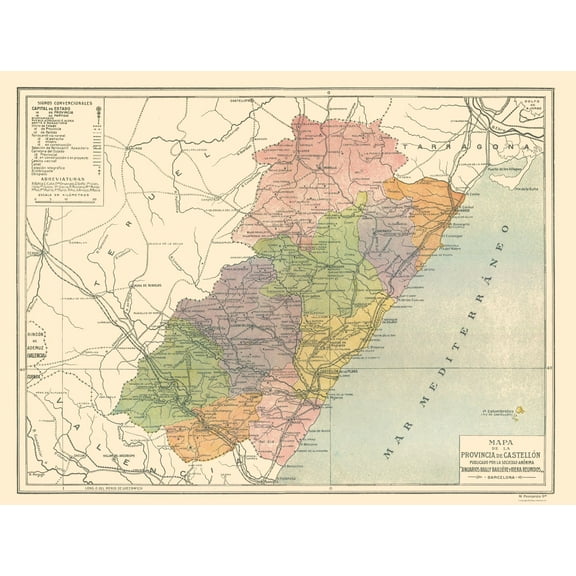 Historic Map - Castellon de la Plana Province Spain - Pompido 1913