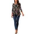 thumbnail image 2 of INSPIRE CHIC Women's Scoop Neck 3/4 Sleeve Asymmetrical Hem Floral Tunic Tops with Pockets XL Black, 2 of 5