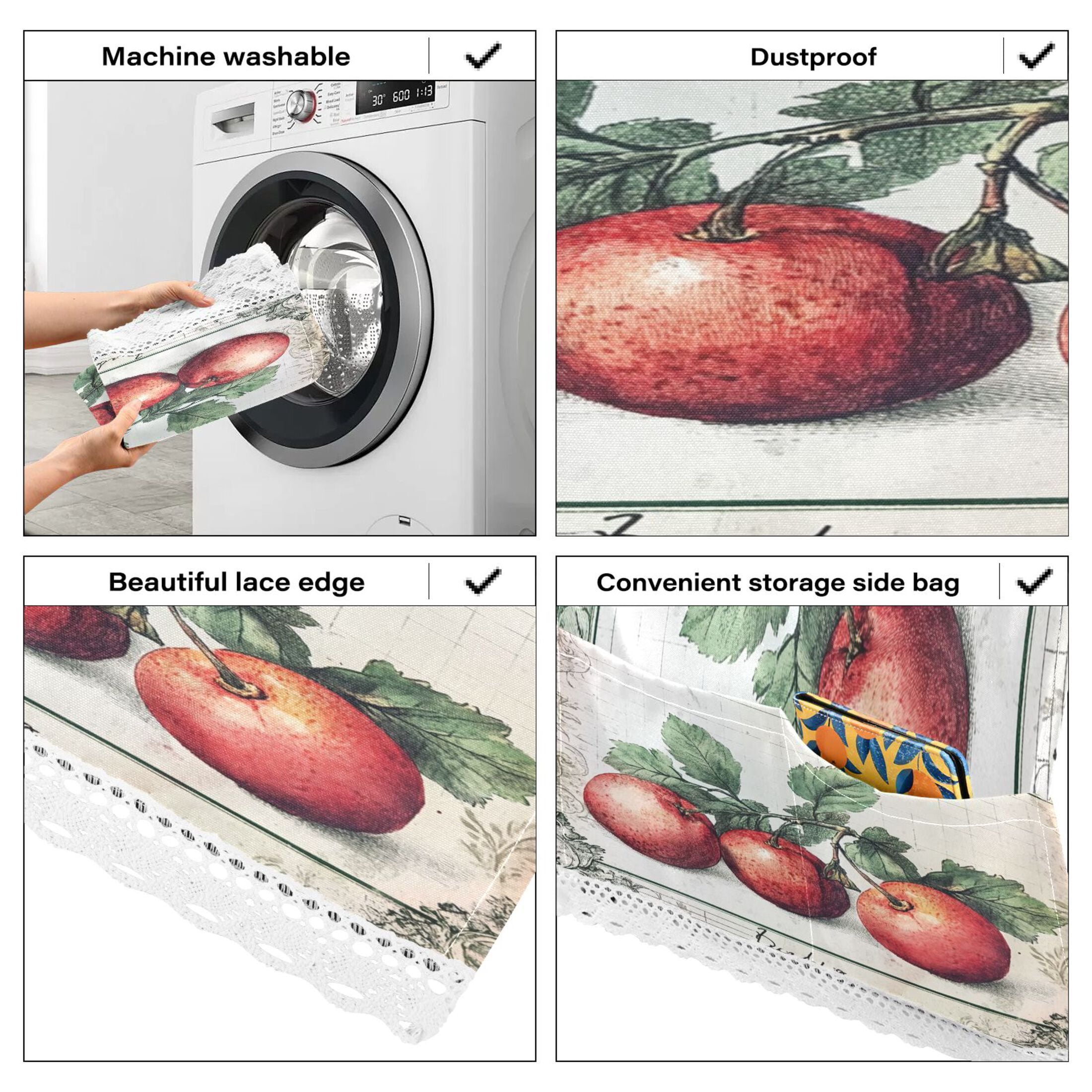Red Fruit PictureWasher and Dryer Covers Dust-Proof and Oil Resistant Fridge Cover with 4 Storage Pockets Washing Machine Top Cover for Laundry Kitchen Home 51.2 x 22 In