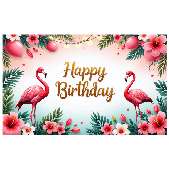 Flamingo Theme Happy Birthday Banner Tropical Design Floral Pattern for Outdoor Celebration Garden Party Photography Backdrop