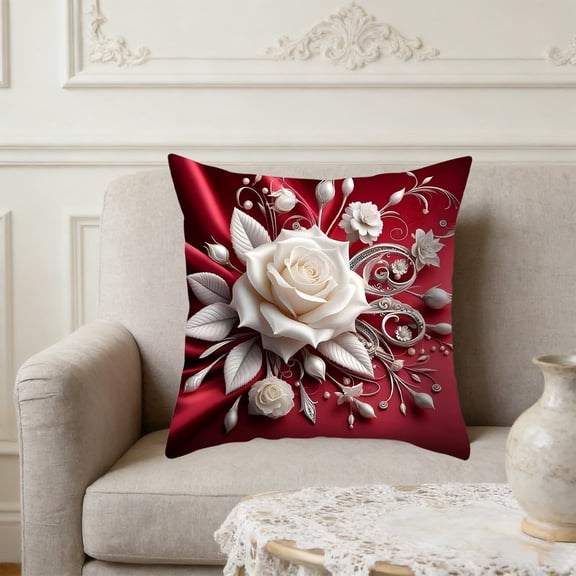 Yhmxh White Roses Throw Pillow Covers 18x18 Inch Floral Cushion Cases for Bedroom or Living Room, Romantic Rose Decorative Pillowcases Sofa Cushion Covers for Elegant Home Decor