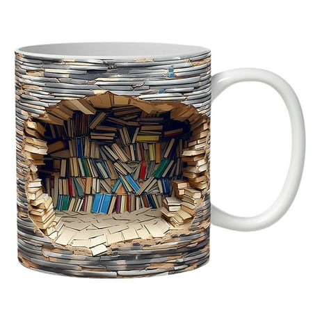

Qianha Mall Reader Coffee Mug 3d Bookshelf Mug Ceramic Water Cup with Handle Library Shelf Space Design Perfect Gift for Book Lovers Birthday for Readers