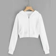 thumbnail image 3 of Scyoekwg Spring Fall Jackets for Women Zipper Drawstring Hooded Short Sweatshirt Jackets Loose Solid Color Fashion Casual Long Sleeve Coats (White,L), 3 of 4