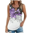 thumbnail image 2 of JTZGDY Tank Tops for Women Cute Summer Floral Print Sleeveless Ruched Pleated Keyhole Cutout Tunic Blouse Trendy Cozy Graphic Cami Shirts Purple#03 S, 2 of 7