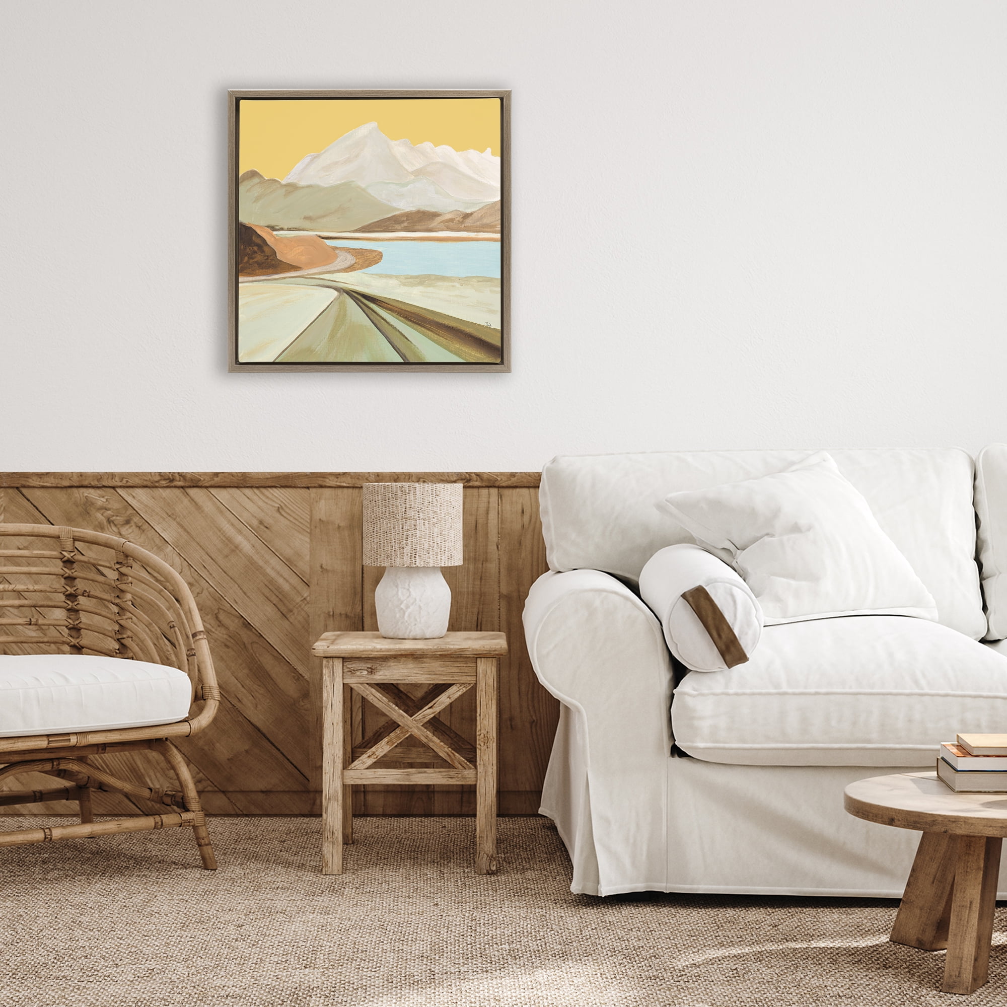 Stupell Industries Retorno Mountain Sunrise Brown Framed Floater Canvas Wall Art, design by Patricia Pinto