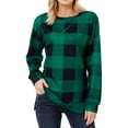 thumbnail image 3 of Women Long Sleeve Plaid Printed Split Hem Top, 3 of 8