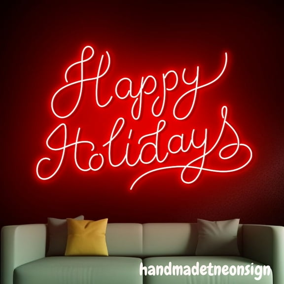 Handmadetneonsign Happy Holidays Neon Sign, Custom Quote Wall Art Light, Custom Text Home Wall Decor 039086