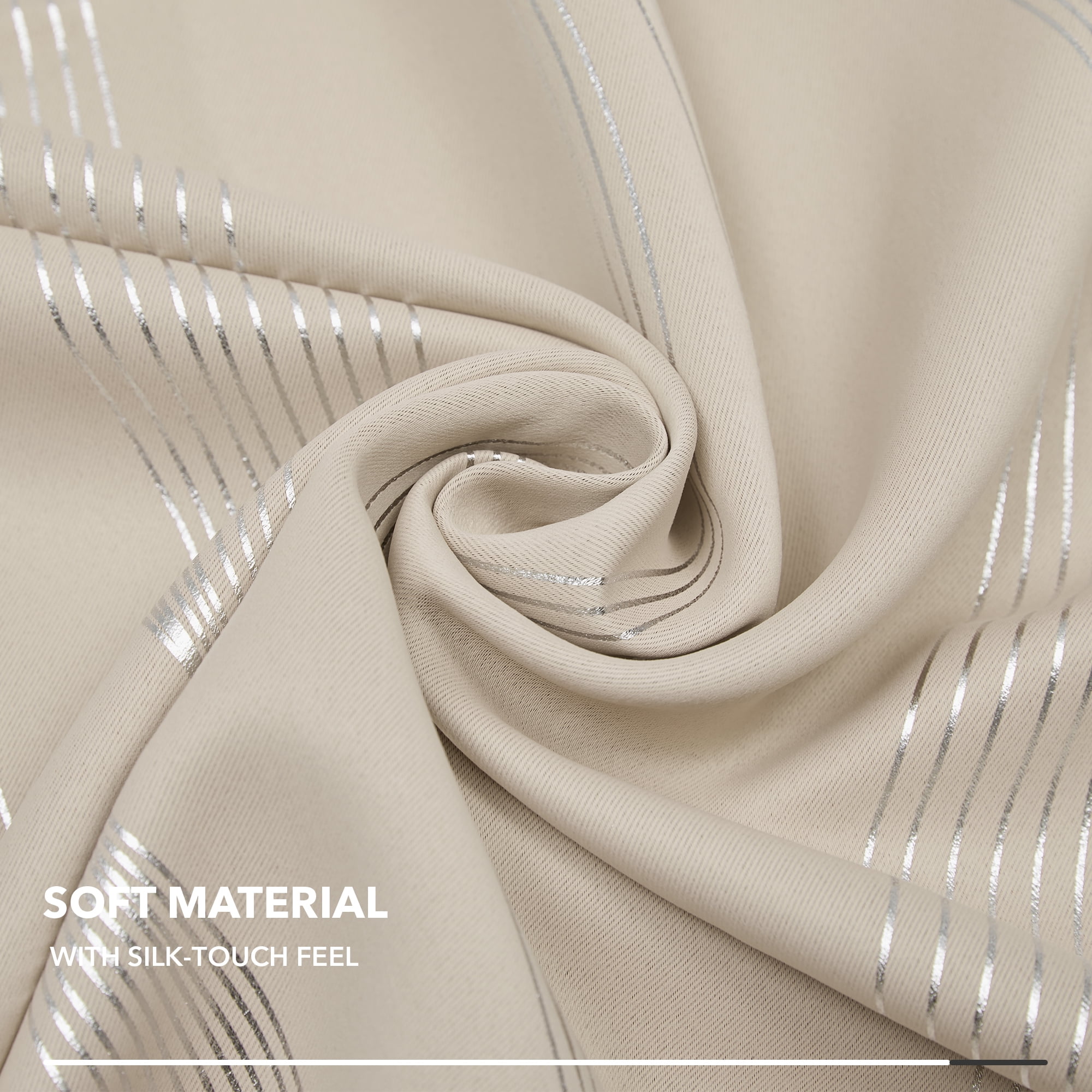 Deconovo Grommet Blackout Curtains for Living Room, Foil Wave Printed Room Darkening Grommet Window Curtains (42 x 72 inch, Light Beige, 2 Panels)
