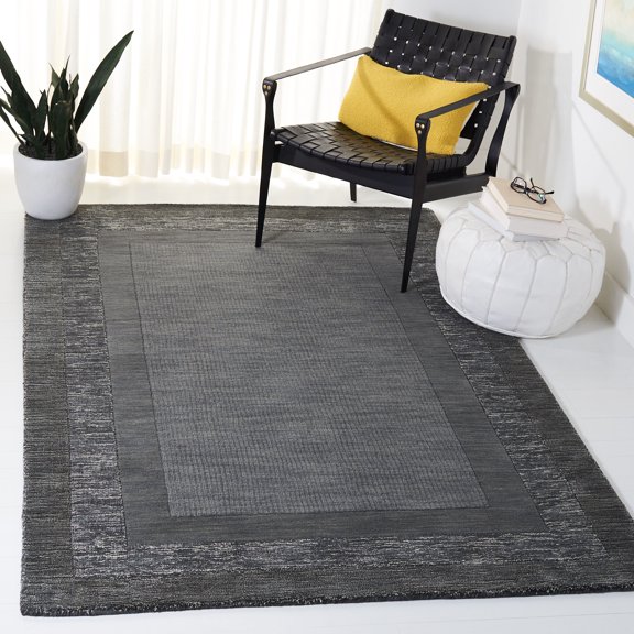 SAFAVIEH Impressions Bristol Geometric Bordered Wool Area Rug, Charcoal/Blue, 4' x 6'