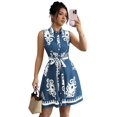 thumbnail image 2 of Women'S 2025 Summer Boho Floral Print Sleeveless Belt Flowy Button Down Midi Sun Dress Blue S, 2 of 9