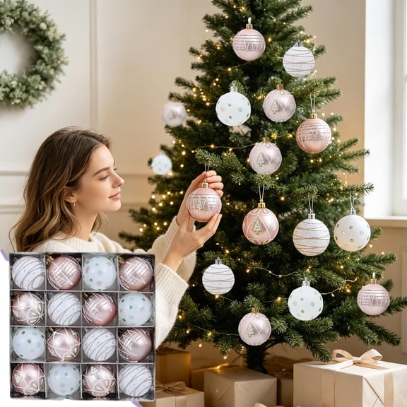 16Pc Christmas Balls, 2.4 Inch Christmas Tree Decoration Ball Ornament Shatterproof Plastic Hanging Baubles Indoor Holiday Xmas Tree Decor