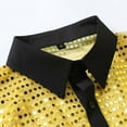 thumbnail image 5 of VSSSJ Men's Shiny Sequin Shirt Sparkling Long Sleeve Button Down Collar Slim Fit Party Nightclub Tops Yellow XXXL, 5 of 8
