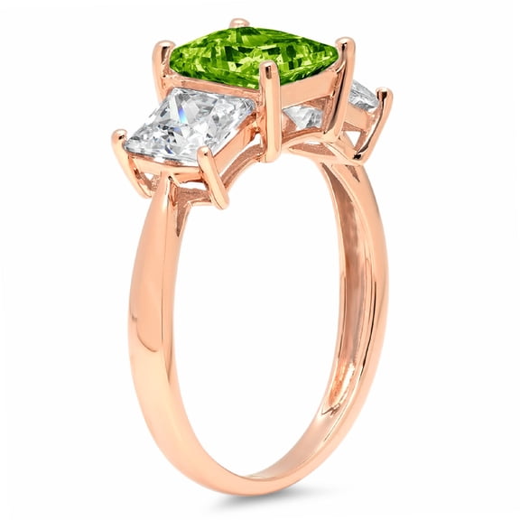 2.5 ct Princess Cut Natural Peridot Three-Stone Engagement Ring for Women in 18K Rose Gold