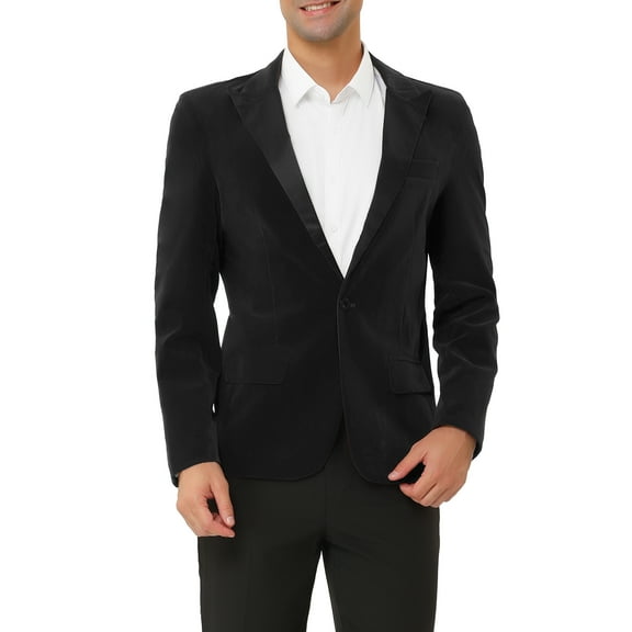 INSPIRE CHIC Men's Velvet Blazer One Button Party Prom Tuxedo Dinner Suit Jacket M Black