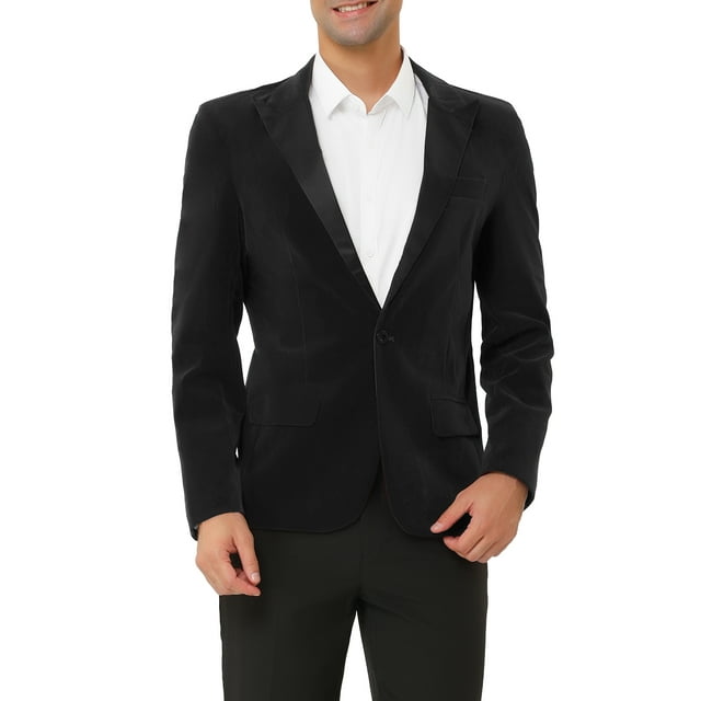 INSPIRE CHIC Men's Velvet Blazer One Button Party Prom Tuxedo Dinner Suit Jacket XL Black