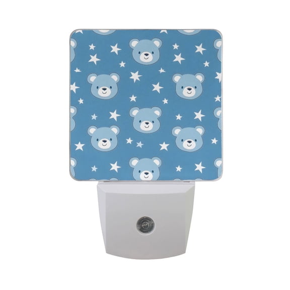 Baby Bear Face and Star Night Light 2 Pack LED Nightlight Plug into Wall Dusk to Dawn Sensor Soft White