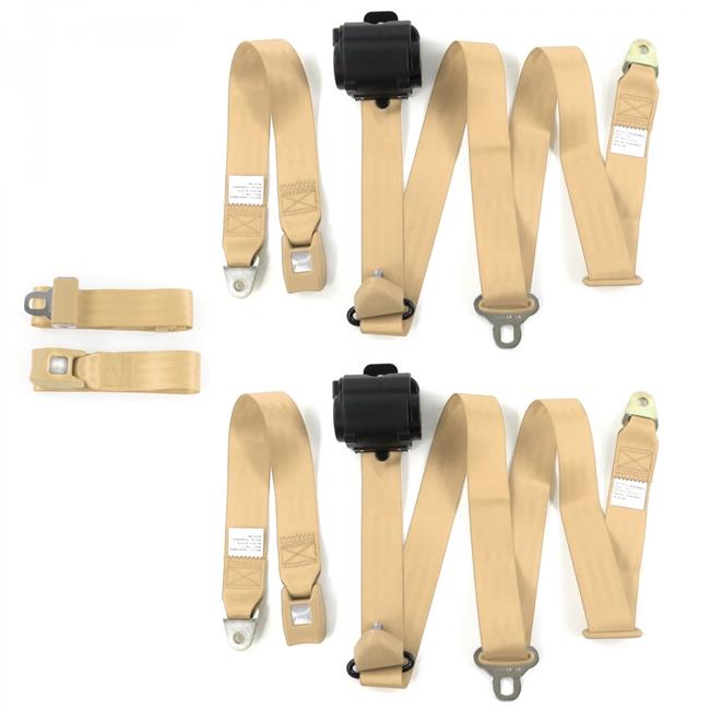 Standard 3 Point Tan Retractable Bench Seat Belt Kit for Chevy Chevelle
