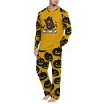 thumbnail image 5 of Men's Halloween Pajama Set Long Sleeve Raglan Soft Cotton Loungewear with Letter Top & Full Length Pants for Home Night Yellow 3XL, 5 of 6
