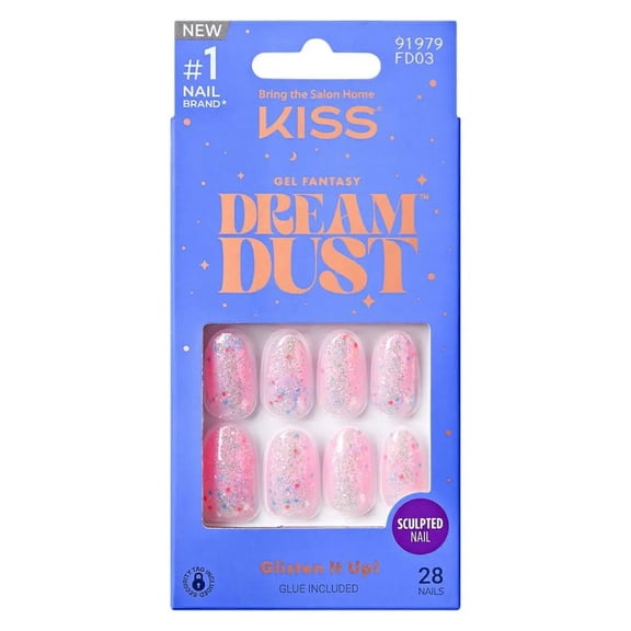 KISS Gel Fantasy Dreamdust, Press-On Nails, Diamonds 4 Me, Pink, Medium Oval, 28 Count