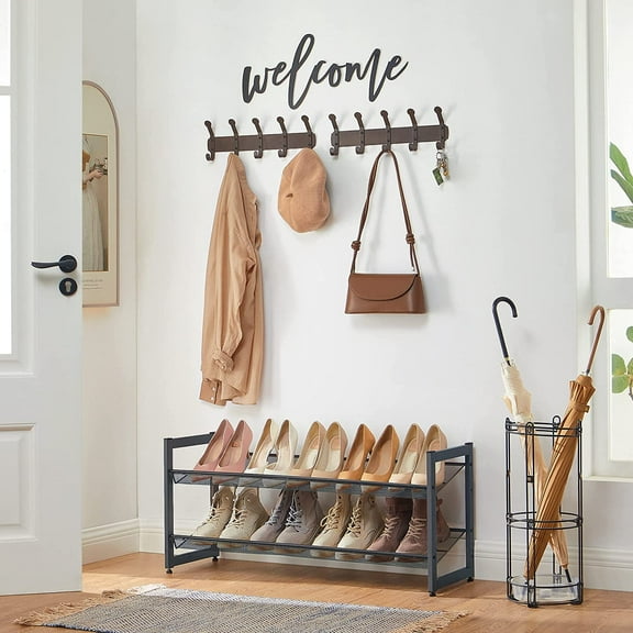 SONGMICS 2-Tier Shoe Rack Stackable Shoe Storage Shelf Flat or Angled Shoe Organizer Metal Shoe Tower Stand for Closet Entryway