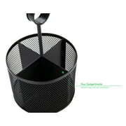 Mind Reader 4 Section Round Steel Mesh Utensil Holder with Handle, Supply Sorter, Utensil Organizer for Flatware, Paintbrushes, Crafting Supplies, Black