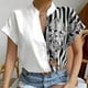 thumbnail image 4 of Camisa De Manga Corta Con Botones Mujer Suelta Casual Color Puro Estampado Floral Bloque De Color Empalme Blusa Top Blanco S, 4 of 7