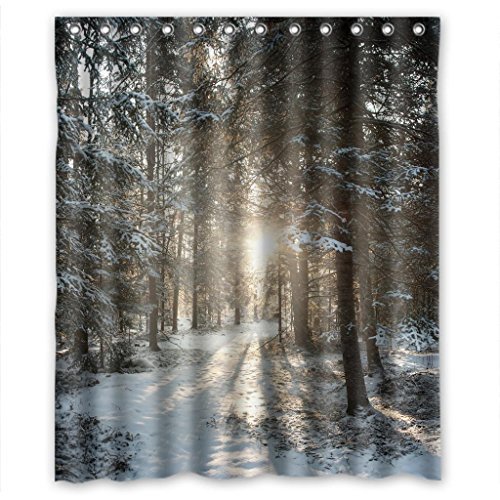 Cortina de ducha ABPHQTO Sunshine Cross Snow Forest Impermeable 150x180 cm